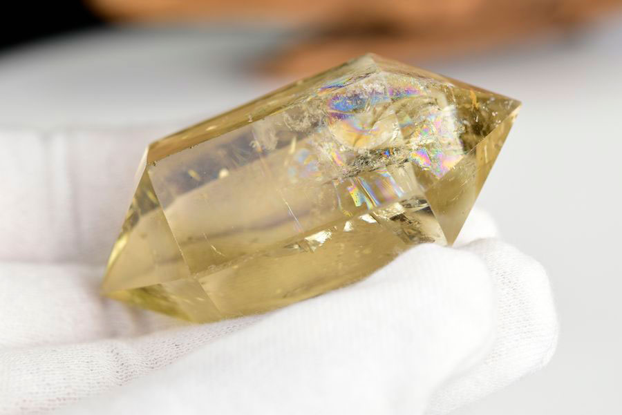 レインボーシトリン　虹入り　黄水晶　ダブルポイント　両剣　DT　天然石　パワーストーン