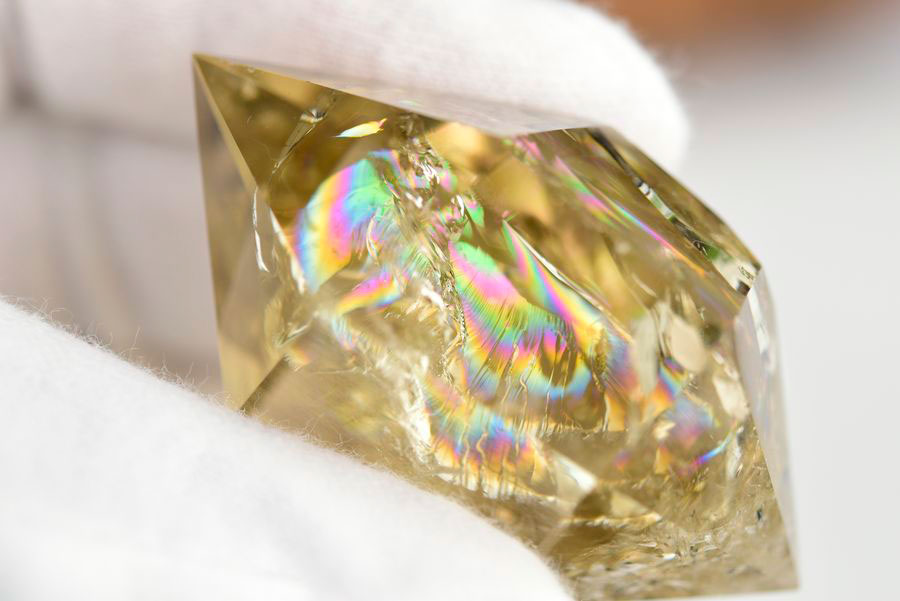 レインボーシトリン　虹入り　黄水晶　ダブルポイント　両剣　DT　天然石　パワーストーン