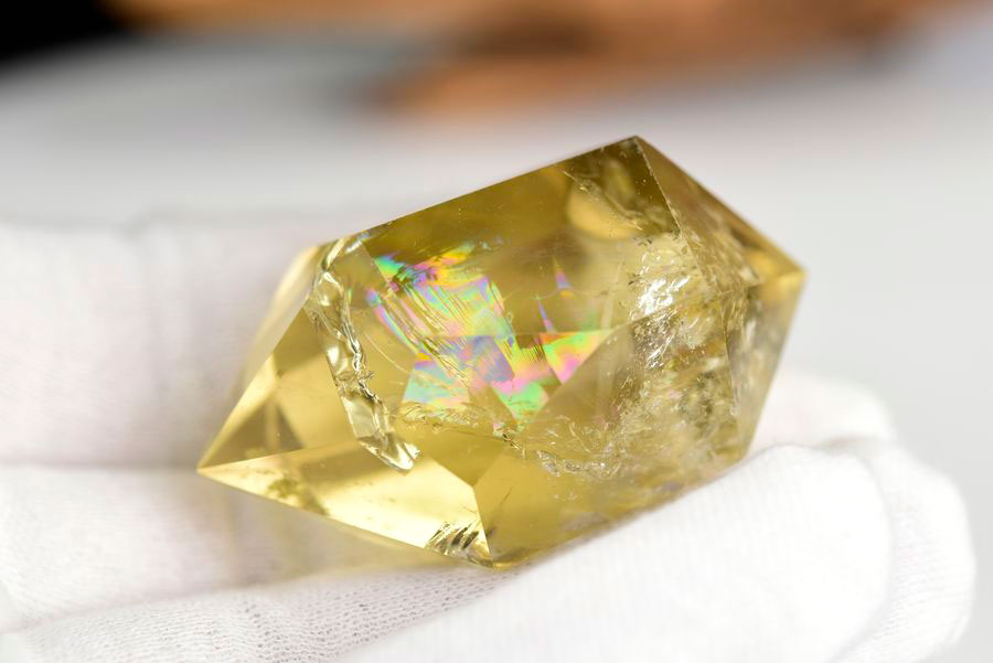 レインボーシトリン　虹入り　黄水晶　ダブルポイント　両剣　DT　天然石　パワーストーン