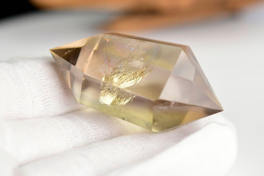 レインボーシトリン　虹入り　黄水晶　ダブルポイント　両剣　DT　天然石　パワーストーン