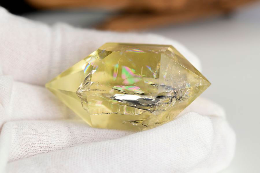 レインボーシトリン　虹入り　黄水晶　ダブルポイント　両剣　DT　天然石　パワーストーン