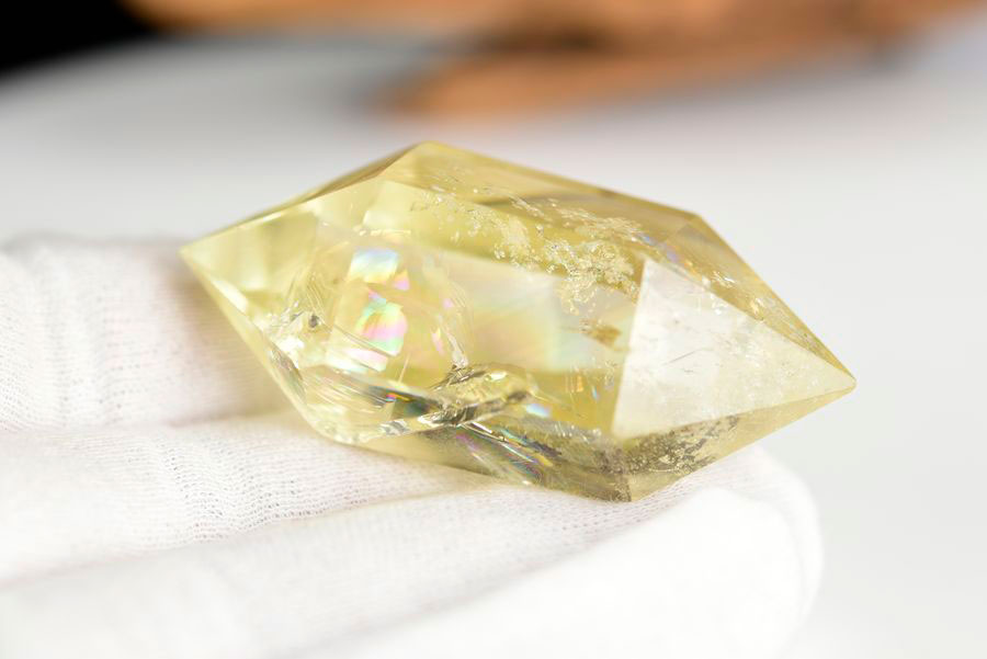 レインボーシトリン　虹入り　黄水晶　ダブルポイント　両剣　DT　天然石　パワーストーン