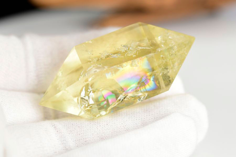 レインボーシトリン　虹入り　黄水晶　ダブルポイント　両剣　DT　天然石　パワーストーン