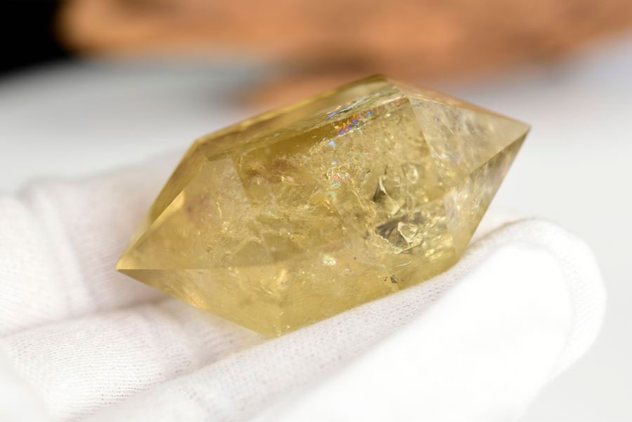 レインボーシトリン　虹入り　黄水晶　ダブルポイント　両剣　DT　天然石　パワーストーン
