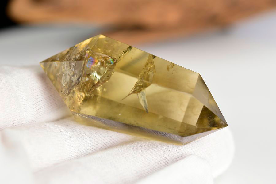 レインボーシトリン　虹入り　黄水晶　ダブルポイント　両剣　DT　天然石　パワーストーン