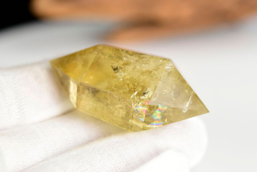 レインボーシトリン　虹入り　黄水晶　ダブルポイント　両剣　DT　天然石　パワーストーン