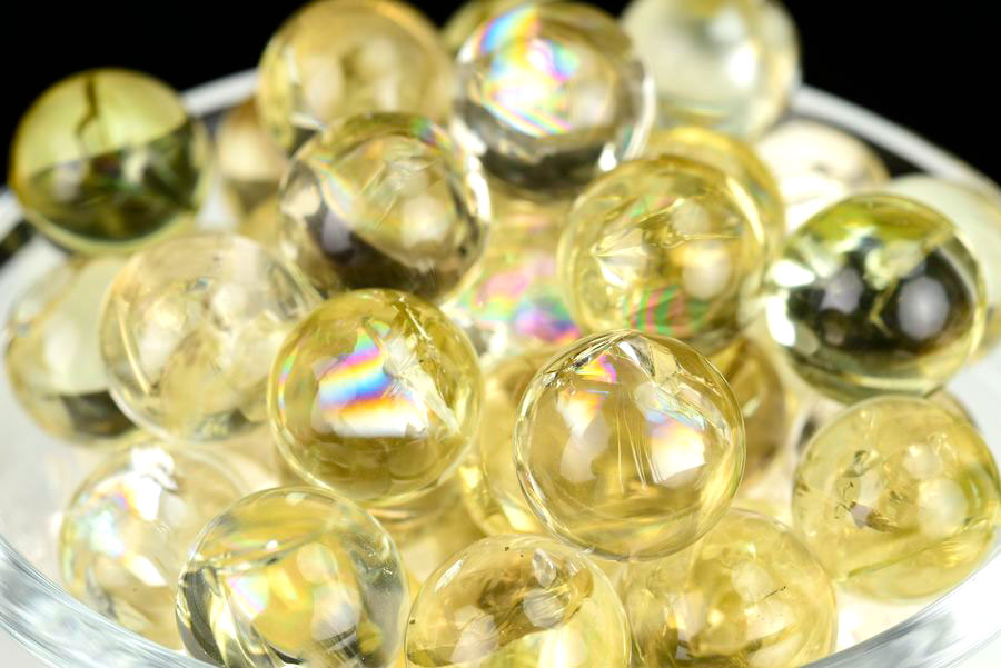 シトリン 黄水晶 レインボーシトリン 虹入りシトリン 丸玉 お守り 天然石 パワーストーン