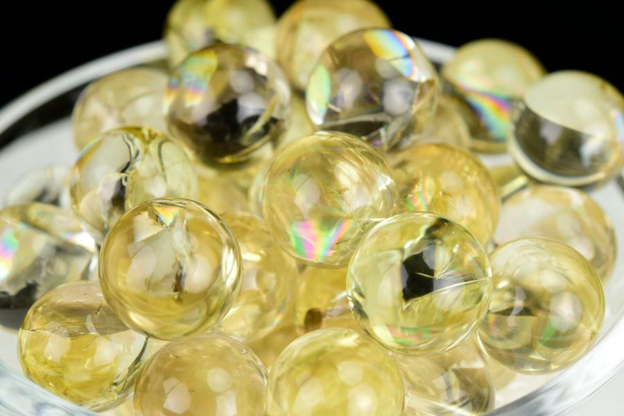 シトリン 黄水晶 レインボーシトリン 虹入りシトリン 丸玉 お守り 天然石 パワーストーン