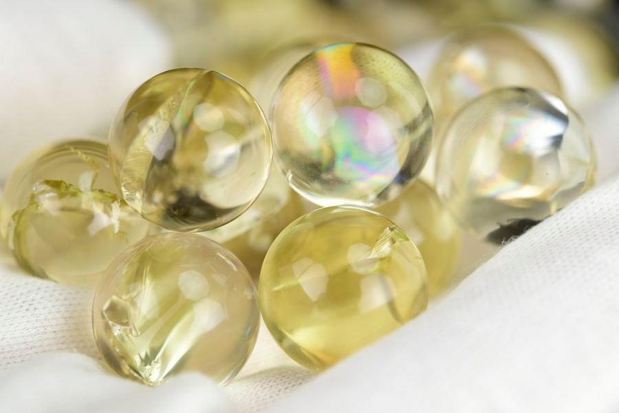 シトリン 黄水晶 レインボーシトリン 虹入りシトリン 丸玉 お守り 天然石 パワーストーン