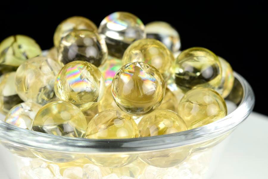 シトリン 黄水晶 レインボーシトリン 虹入りシトリン 丸玉 お守り 天然石 パワーストーン