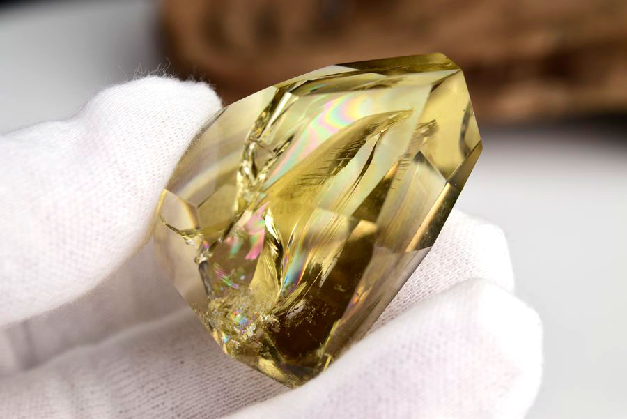 レインボーシトリン　虹入り　黄水晶　ダブルポイント　両剣　DT　天然石　パワーストーン