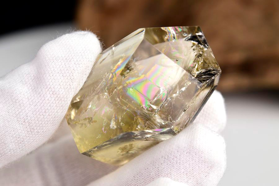 レインボーシトリン　虹入り　黄水晶　ダブルポイント　両剣　DT　天然石　パワーストーン