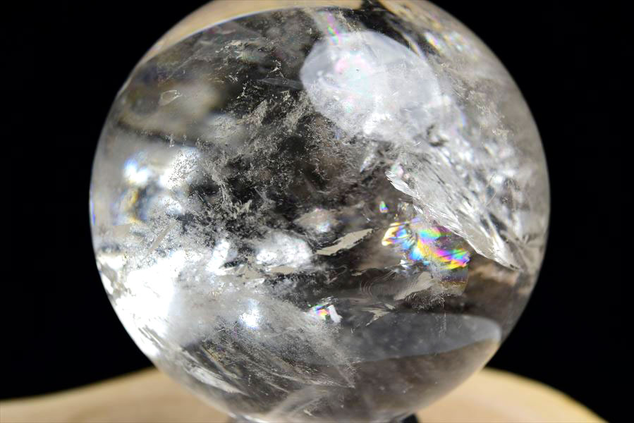 天然水晶 丸玉 置物 クリスタル 虹入り インテリア ブラジル パワーストーン