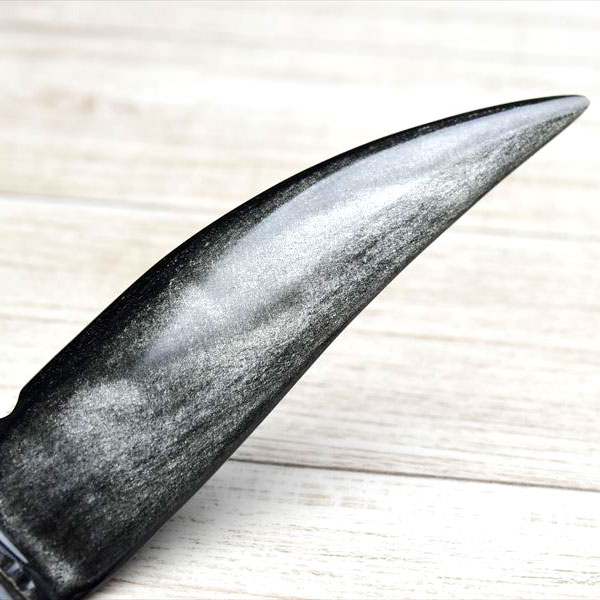 シルバーオブシディアン　黒曜石　置物　インテリア　オブジェ　ナイフ　刀　ハンドメイド　一点物　オブシディアン　天然石　パワーストーン