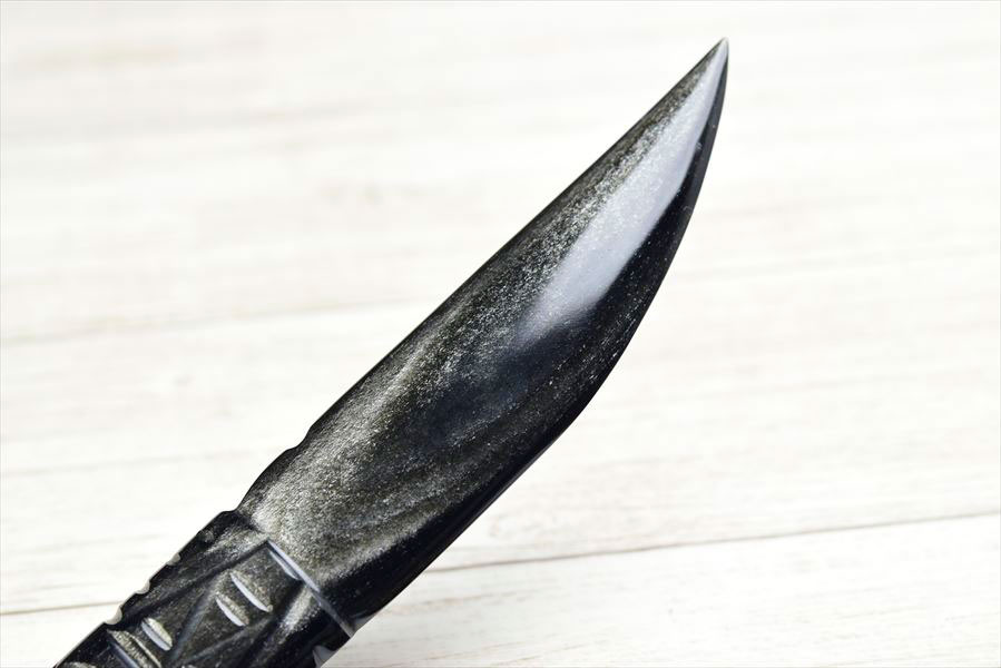 シルバーオブシディアン　黒曜石　置物　インテリア　オブジェ　ナイフ　刀　ハンドメイド　一点物　オブシディアン　天然石　パワーストーン