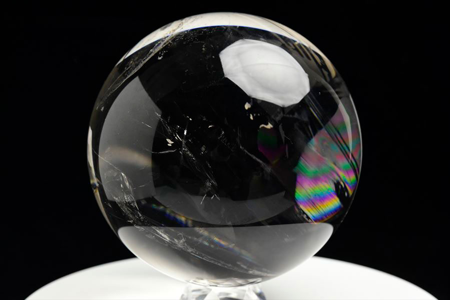 天然水晶 丸玉 置物 クリスタル 虹入り インテリア ブラジル パワーストーン