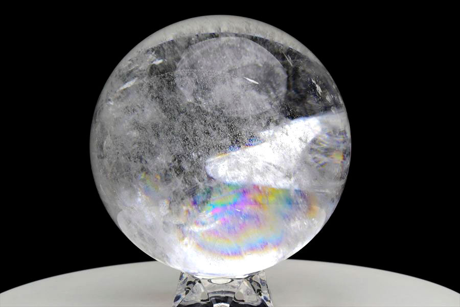 天然水晶 丸玉 置物 クリスタル 虹入り インテリア ブラジル パワーストーン
