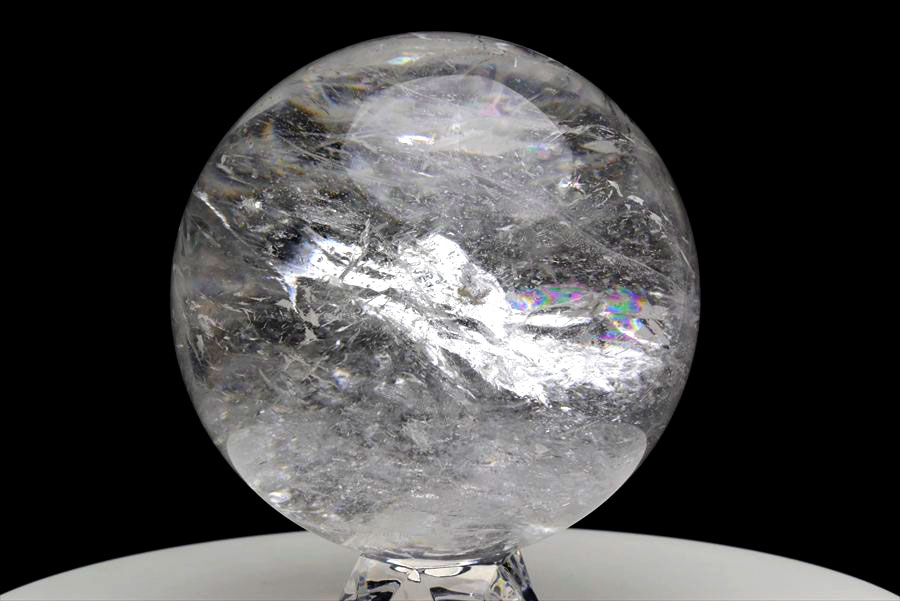 天然水晶 丸玉 置物 クリスタル 虹入り インテリア ブラジル パワーストーン