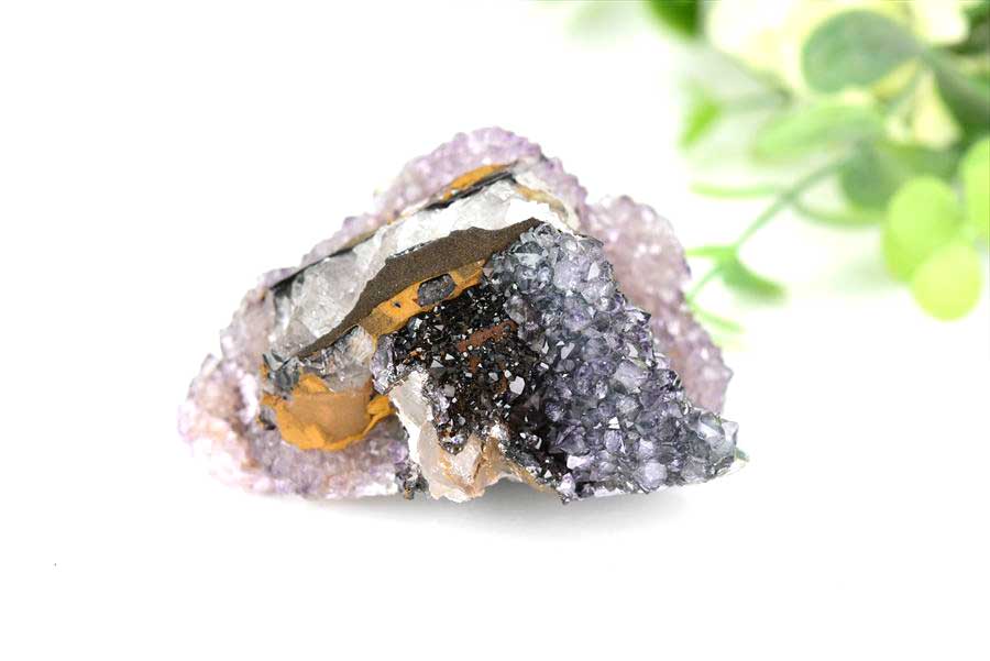 カルサイト 蛍光 ブラックアメジスト calcite covered amethyst アメジストコーティング 方解石 紫水晶 蛍光鉱物 ウルグアイ産