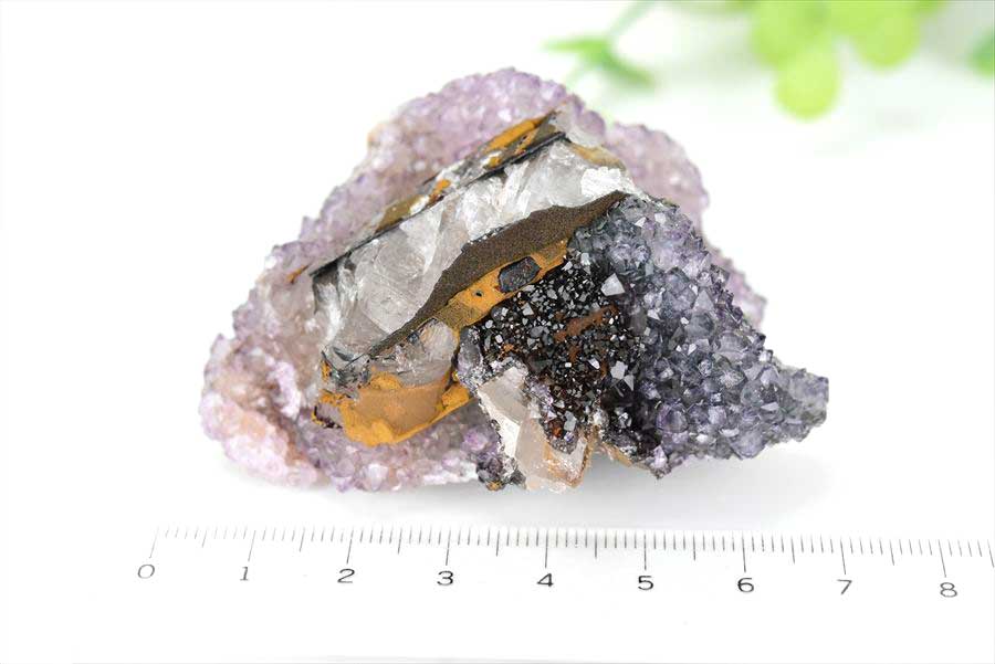 カルサイト 蛍光 ブラックアメジスト calcite covered amethyst アメジストコーティング 方解石 紫水晶 蛍光鉱物 ウルグアイ産