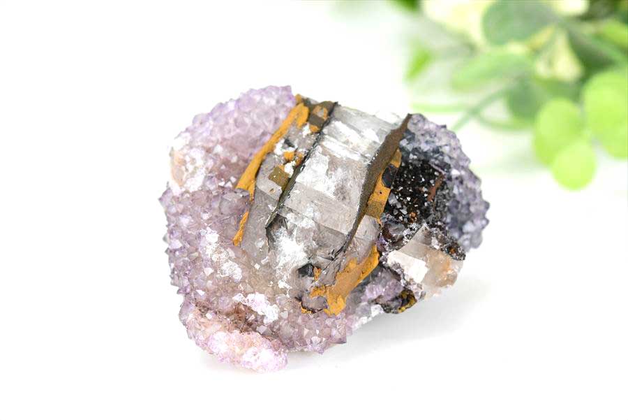 カルサイト 蛍光 ブラックアメジスト calcite covered amethyst アメジストコーティング 方解石 紫水晶 蛍光鉱物 ウルグアイ産