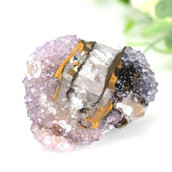 カルサイト 蛍光 ブラックアメジスト calcite covered amethyst アメジストコーティング 方解石 紫水晶 蛍光鉱物 ウルグアイ産