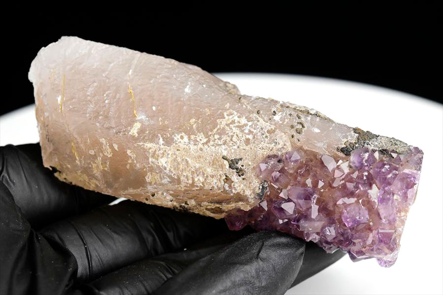 カルサイト 蛍光 ブラックアメジスト calcite covered amethyst アメジストコーティング 方解石 紫水晶 蛍光鉱物 ウルグアイ産