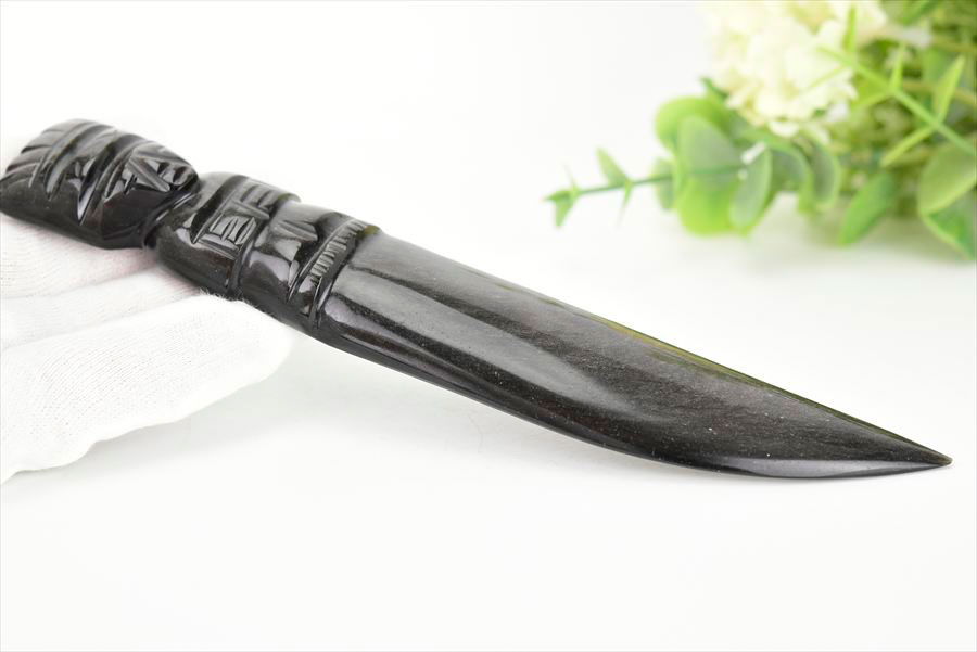シルバーオブシディアン　黒曜石　置物　インテリア　オブジェ　ナイフ　刀　ハンドメイド　一点物　オブシディアン　天然石　パワーストーン
