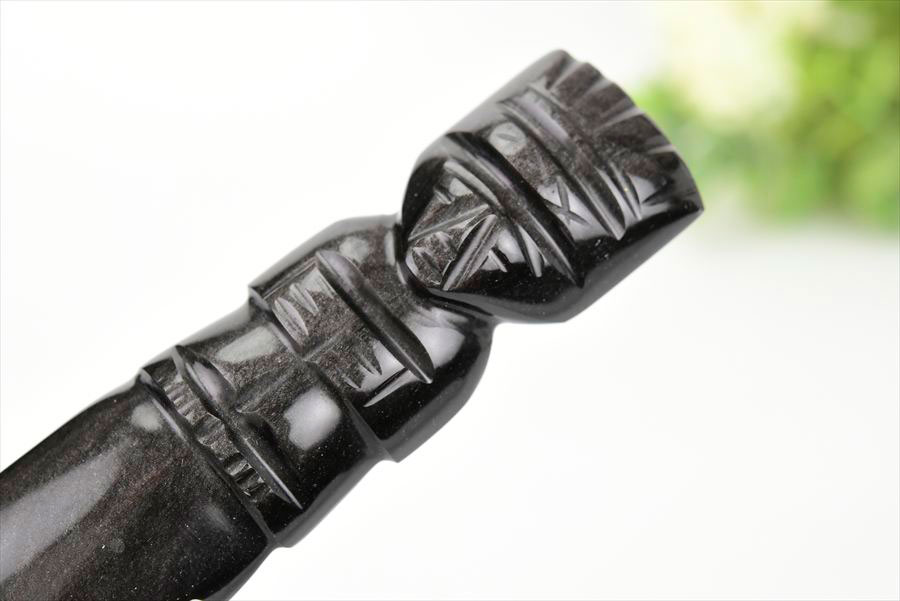 シルバーオブシディアン　黒曜石　置物　インテリア　オブジェ　ナイフ　刀　ハンドメイド　一点物　オブシディアン　天然石　パワーストーン
