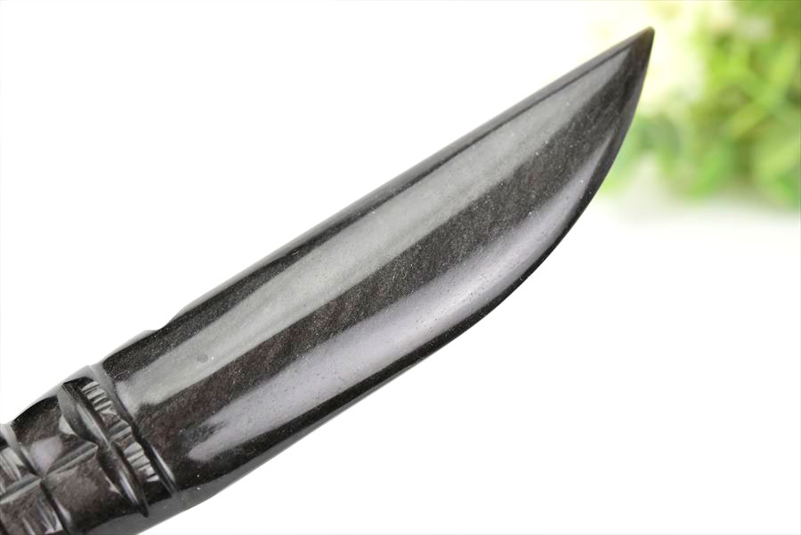シルバーオブシディアン　黒曜石　置物　インテリア　オブジェ　ナイフ　刀　ハンドメイド　一点物　オブシディアン　天然石　パワーストーン