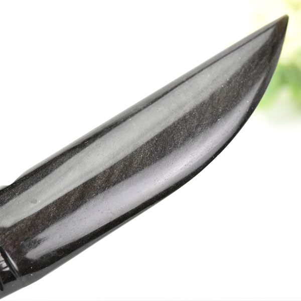 シルバーオブシディアン　黒曜石　置物　インテリア　オブジェ　ナイフ　刀　ハンドメイド　一点物　オブシディアン　天然石　パワーストーン