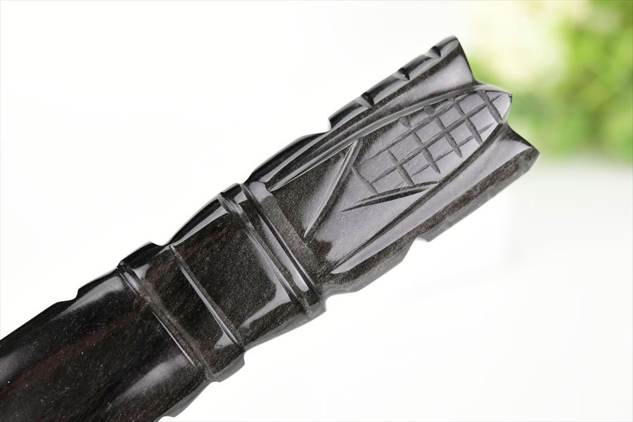 シルバーオブシディアン　黒曜石　置物　インテリア　オブジェ　ナイフ　刀　ハンドメイド　一点物　オブシディアン　天然石　パワーストーン