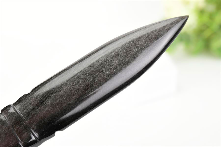 シルバーオブシディアン　黒曜石　置物　インテリア　オブジェ　ナイフ　刀　ハンドメイド　一点物　オブシディアン　天然石　パワーストーン