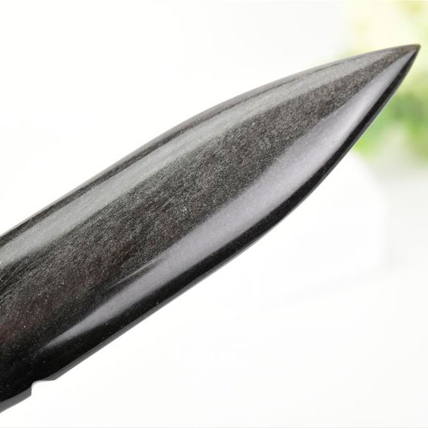 シルバーオブシディアン　黒曜石　置物　インテリア　オブジェ　ナイフ　刀　ハンドメイド　一点物　オブシディアン　天然石　パワーストーン