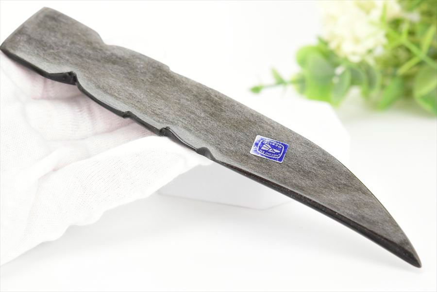 シルバーオブシディアン　黒曜石　置物　インテリア　オブジェ　ナイフ　刀　ハンドメイド　一点物　オブシディアン　天然石　パワーストーン