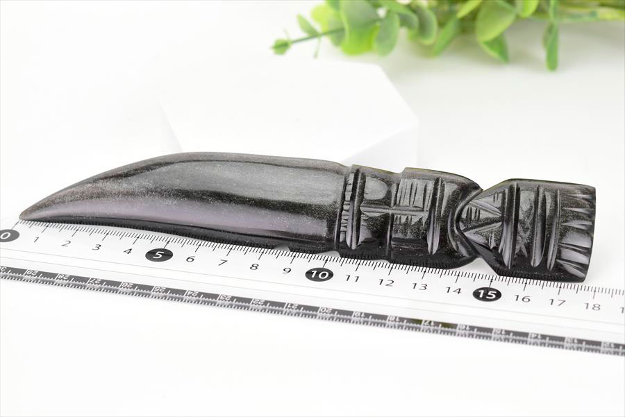 シルバーオブシディアン　黒曜石　置物　インテリア　オブジェ　ナイフ　刀　ハンドメイド　一点物　オブシディアン　天然石　パワーストーン