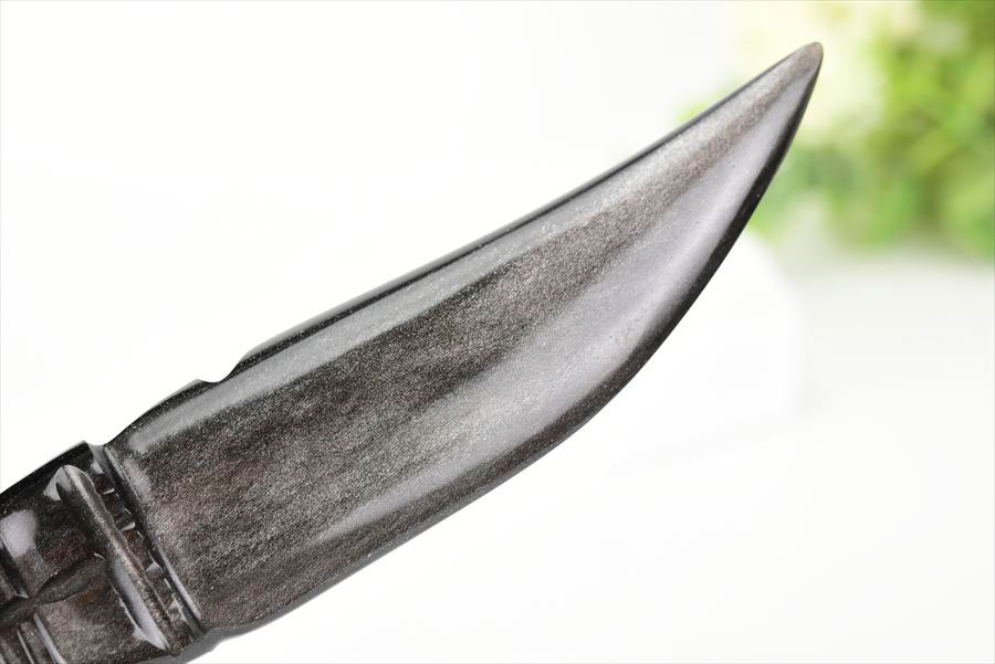 シルバーオブシディアン　黒曜石　置物　インテリア　オブジェ　ナイフ　刀　ハンドメイド　一点物　オブシディアン　天然石　パワーストーン
