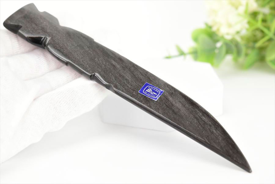 シルバーオブシディアン　黒曜石　置物　インテリア　オブジェ　ナイフ　刀　ハンドメイド　一点物　オブシディアン　天然石　パワーストーン