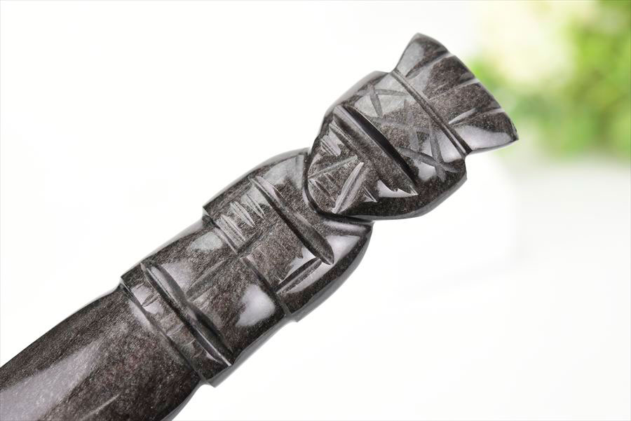 シルバーオブシディアン　黒曜石　置物　インテリア　オブジェ　ナイフ　刀　ハンドメイド　一点物　オブシディアン　天然石　パワーストーン