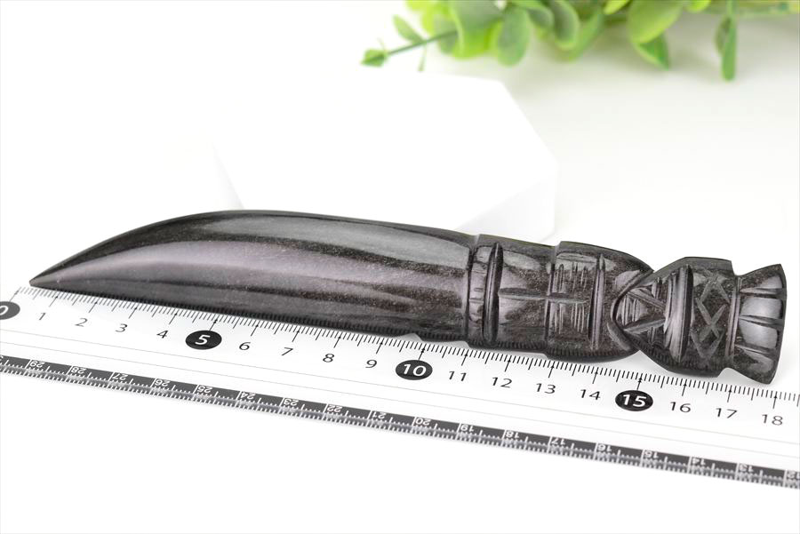 シルバーオブシディアン　黒曜石　置物　インテリア　オブジェ　ナイフ　刀　ハンドメイド　一点物　オブシディアン　天然石　パワーストーン