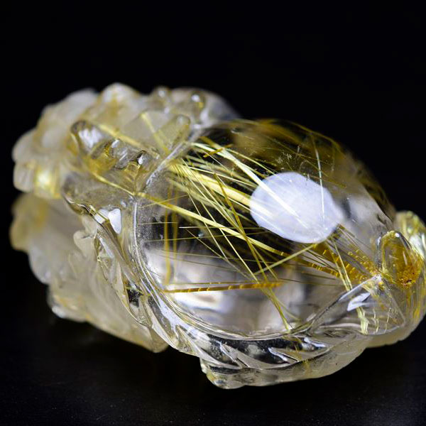 ゴールドルチル 龍亀 ロングイ 置物【約36.8g】◆極上タイチンルチル◆正財運を高める◆金針水晶|風水置物|彫刻|ルチルクォーツ|cs016