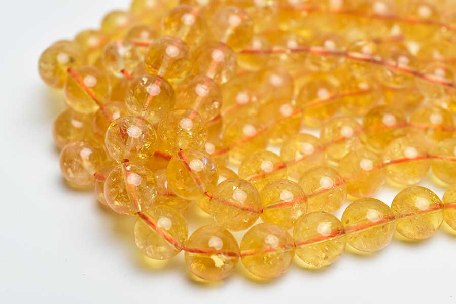 シトリン　黄水晶　一連　連材　連販売　ビーズ　ハンドメイド　素材　天然石　パワーストーン